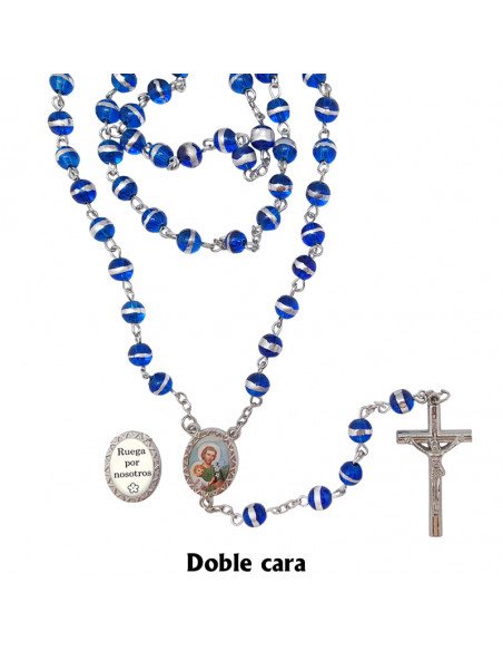 Rosario Cristal Liso 6Mm Azul Oscuro Con Anillo Central Plateado
