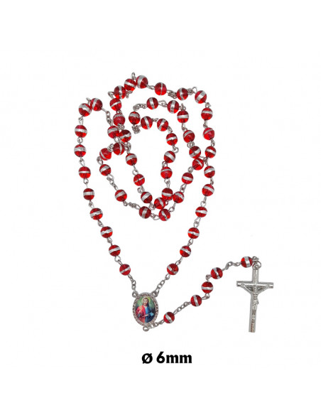 Rosario Cristal Tallado 6Mm Rojo Pater 10Mm Con Rosa Interna