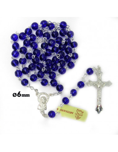 Rosario Cristal Liso 6Mm Azul Con...