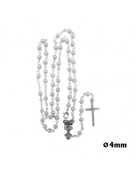 Rosario Cristal 4Mm Imitacion Perla Primera Comunion En Caja