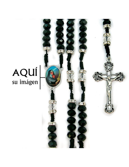 Rosario Cuerda Bola Negra Cristal Opaca 8Mm Con Piedras En Paters