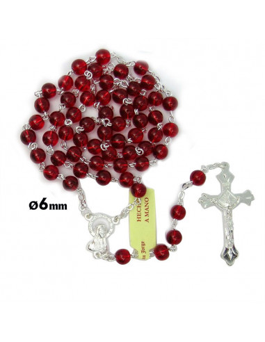 Rosario Cristal Liso 6Mm Rojo Con...
