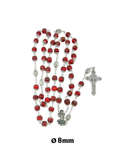 Rosario Cristal Liso 8Mm Estampado Rojo