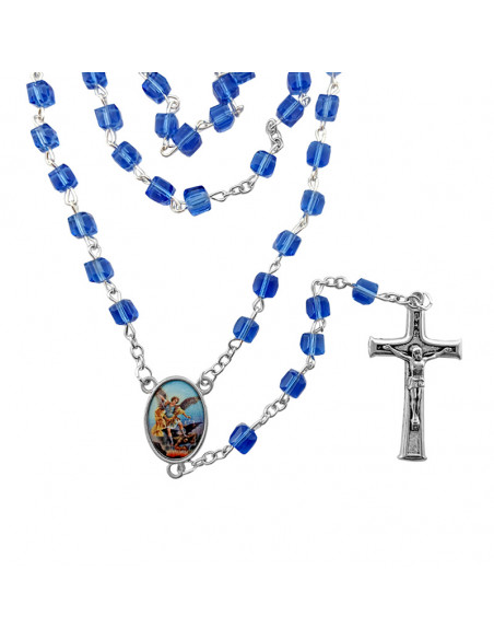 Rosario Cristal Forma Cubo 6x6mm azul