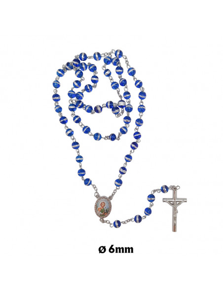 Rosario Cristal Liso 6Mm Azul Oscuro Con Anillo Central Plateado