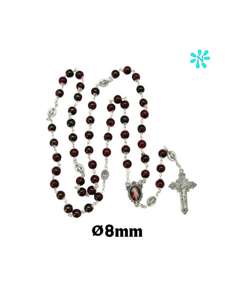 Rosario Cristal Liso 8Mm Estampado Rojo