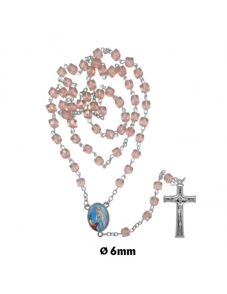 Rosario Cristal Forma Cubo 6x6mm rosa