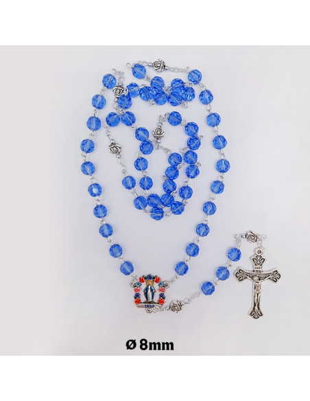 Rosario Cristal Virgen Milagrosa Tallado Azul 8Mm Paters Rosa Metal Maria A Colores