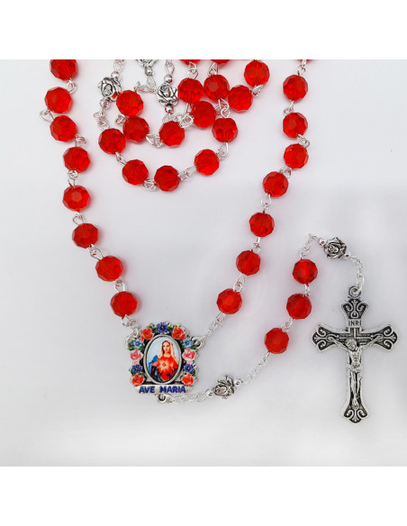 Rosario Cristal Virgen Milagrosa Tallado Azul 8Mm Paters Rosa Metal Maria A Colores