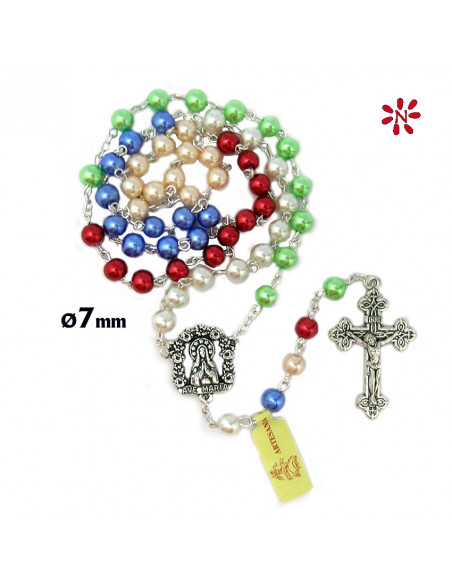 Rosario Cristal Virgen Milagrosa Tallado Azul 8Mm Paters Rosa Metal Maria A Colores