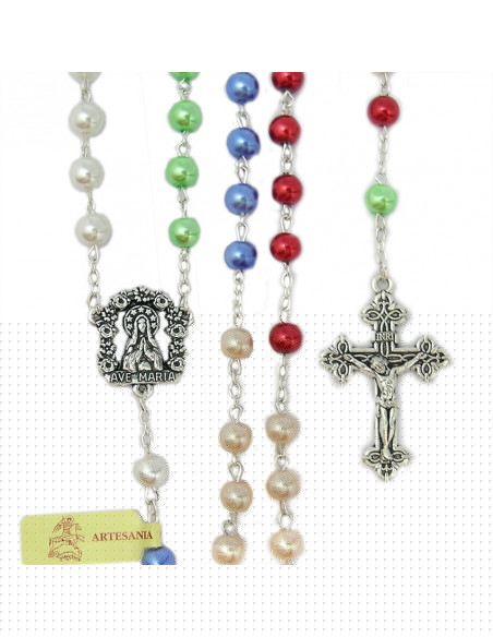 Rosario Cristal Virgen Milagrosa Tallado Azul 8Mm Paters Rosa Metal Maria A Colores