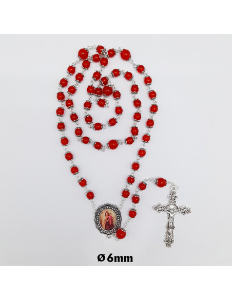 Rosario Cristal Rojo Tipo Piedra Liso 6Mm Con Copetas Paters 8Mm