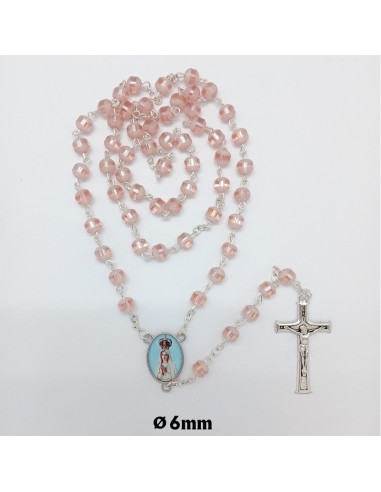 Rosario Cristal 6mm rosa achatado opaco con linea central lisa