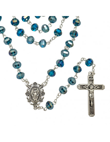 Rosario Cristal Tallado 6Mm Agua Marina Corte Irregular Laminado