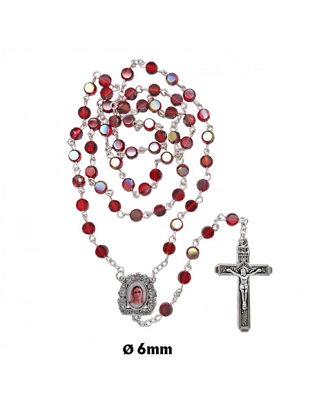 Rosario Cristal Rojo 6Mm Tallado Con Paters Corazon Esmaltados