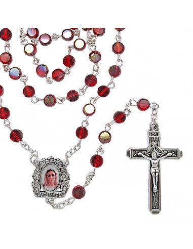 Rosario Cristal Rojo 6Mm Tallado Con...