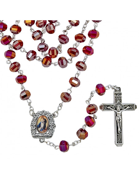 Rosario Cristal Liso Satinado Azul 6M Con Copetas Pater Blanco 8Mm