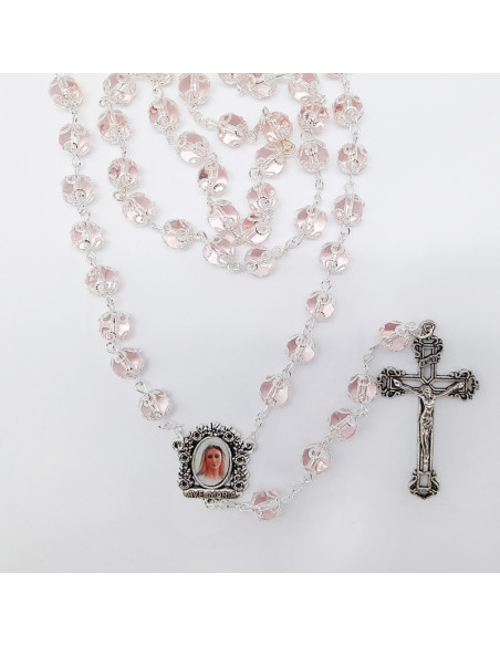 Rosario Cristal Liso 8Mm Rosa Con Copetas Tipo Flor