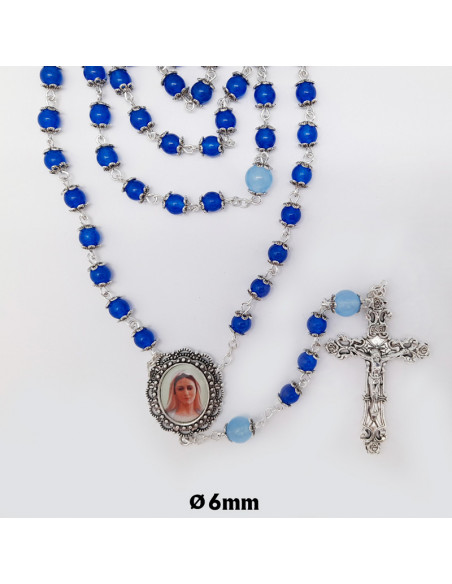 Rosario Cristal Azul Tipo Piedra Liso 6Mm Con Copetas Paters Celetes 8Mm