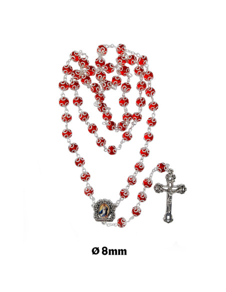 Rosario Cristal Liso 8Mm Rojo Con Copetas Tipo Flor