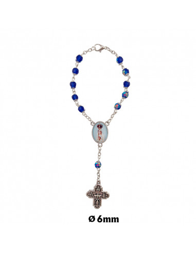 Decena Cristal Tallado 6mm Azul Con Cadena Plateada
