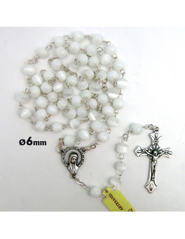 Rosario Cristal Liso 6Mm Blanco