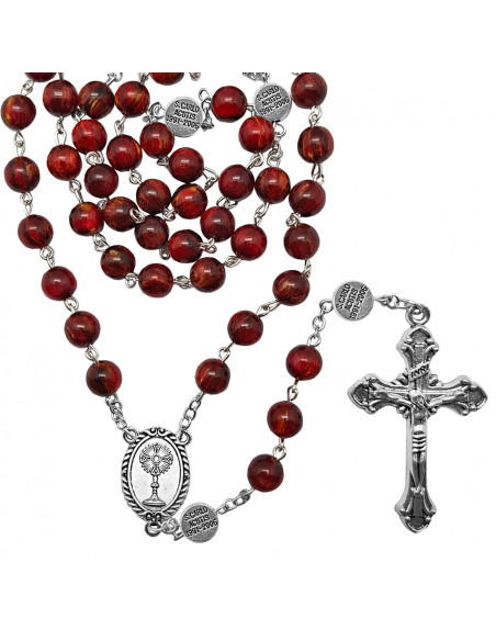 Rosario Cristal Liso 8Mm San Carlo Acutis con medallas en los paters