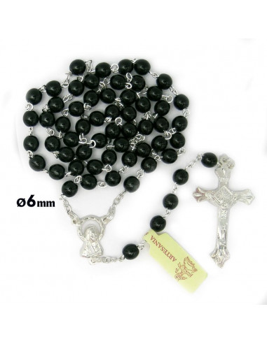 Rosario Cristal Liso 6Mm Negro Con...
