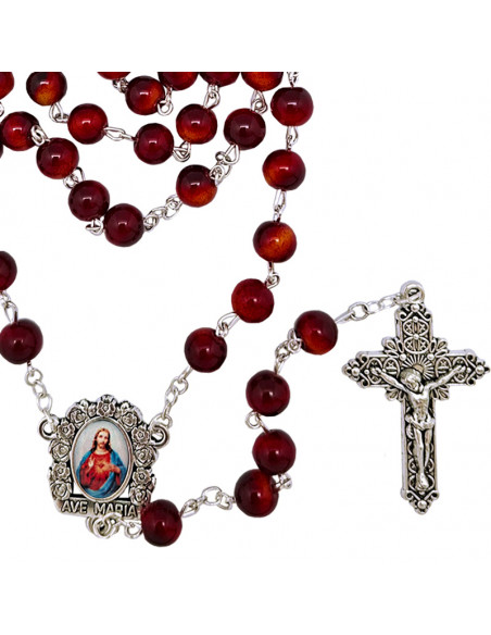 Rosario Cristal Liso 6Mm Rojo Intenso Y Matices Dorados