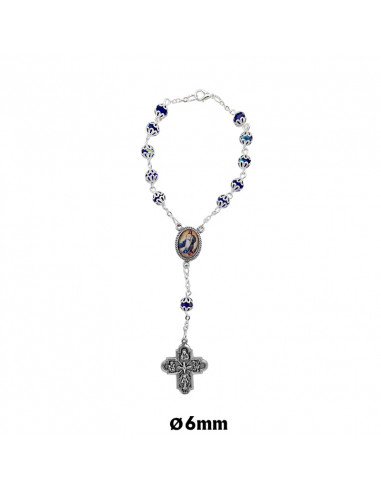 Decena Cristal Tallado 6mm azul Con copetas Cadena Plateada