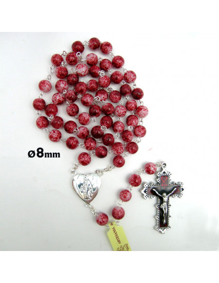 Rosario Cristal Liso 8mm Estampado Rojo Maria Corazon Personalizada Copetas