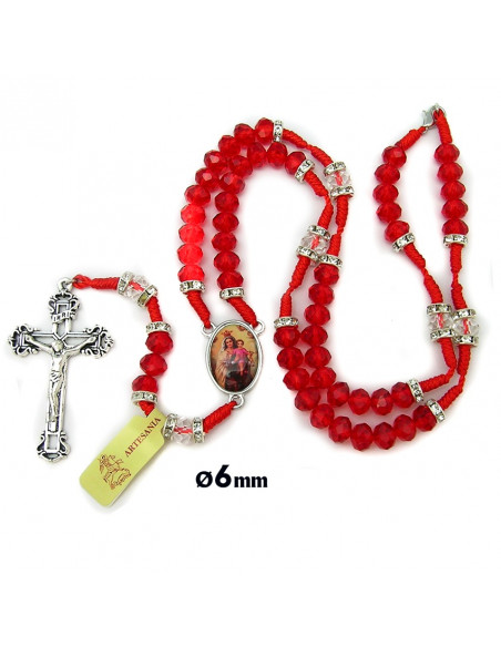 Rosario Cuerda Bola Roja Cristal 8Mm Con Piedras En Paters