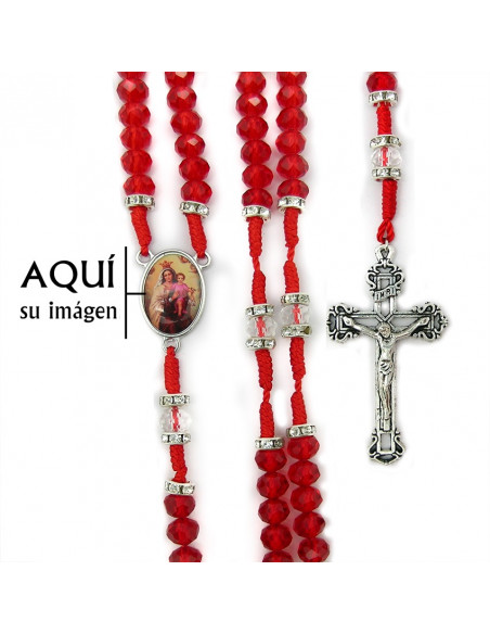 Rosario Cristal Liso 6Mm Rojo Intenso Y Matices Dorados