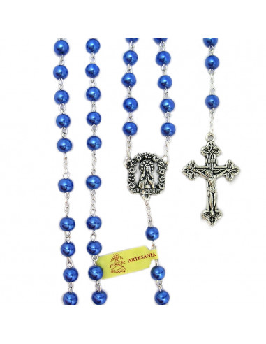 Rosario Cristal Liso 7Mm Azul Intenso