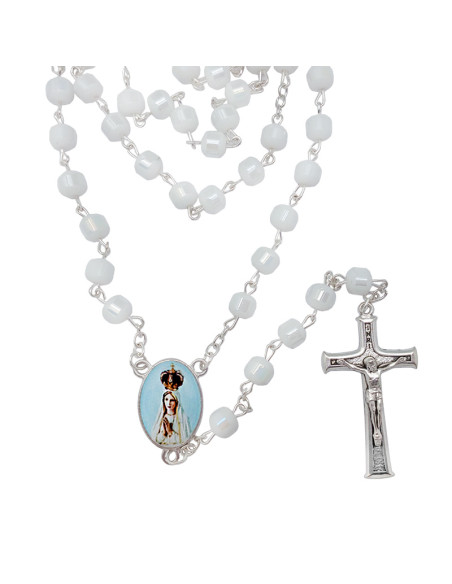 Rosario Cristal 6Mm Blanco Achatado Opaco Con Linea Central Lisa