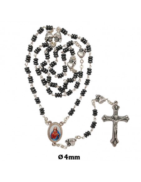 Rosario Cristal Liso 8Mm Divina Misericordia Rojo Con Copetas Y Paters Jesús Misericordioso