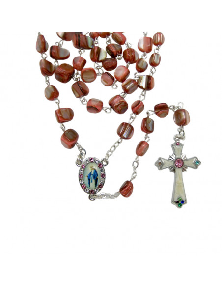 Rosario Nacar Irregular Perlado Rojo 7Mm Maria Con Strass