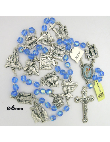 Rosario Cristal Tallado 6Mm Azul Via...