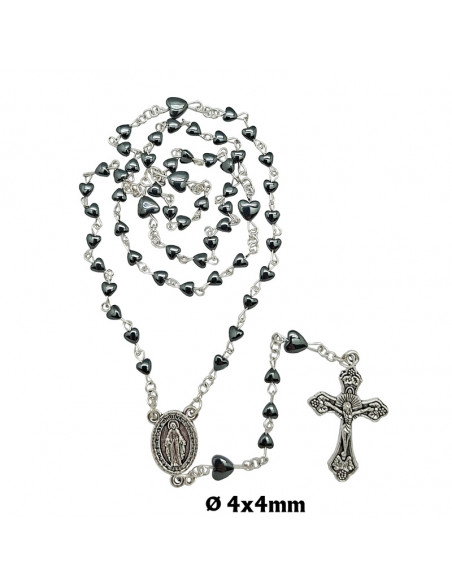 Rosario Hematita Corazones 4Mm Paters Corazon 6Mm Hematita