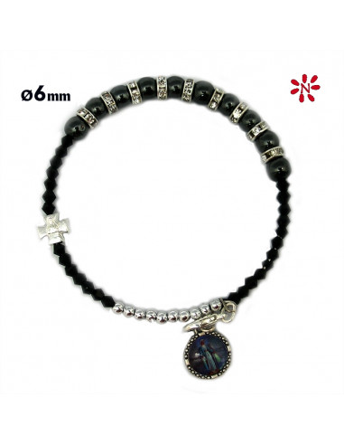 Brazalete Rigido 6mm Disco Zirconitas Con Ematite Y Rombos Negros