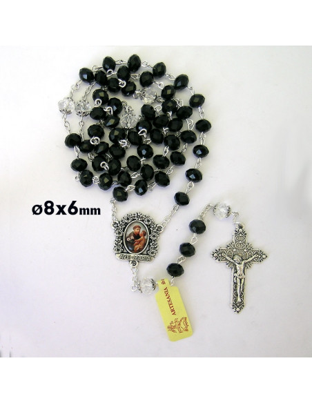 Rosario Cristal Negro Oval 8X6mm Paters Negros