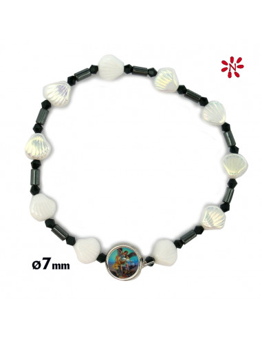Brazalete Elastico Olivo 10x7mm Y Medallas Esmaltadas Cara De La Virgen