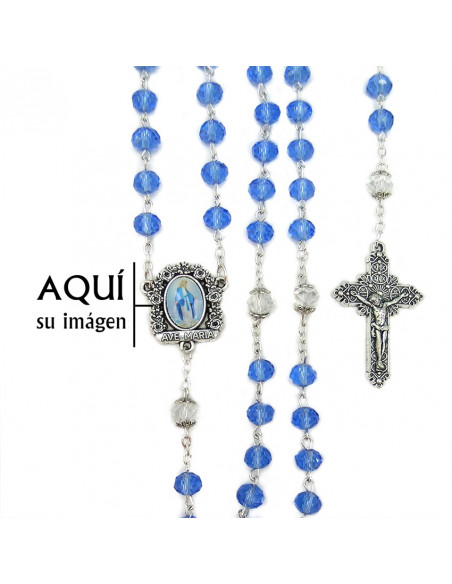 Rosario Cristal Azul Claro Oval 8X6mm Paters Trasparentes Con Copetas