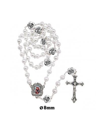 Rosario Cristal Liso Blanco 8Mm Con...