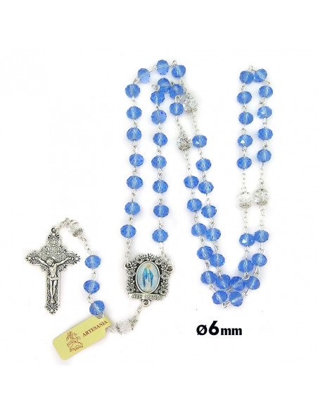 Rosario Cristal Azul Tipo Piedra Liso 6Mm Con Copetas Paters Celetes 8Mm