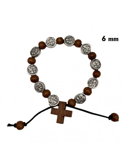 Brazalete San Jose Y Sagrada Familia Madera 6mm Elastico Colores Surtidos