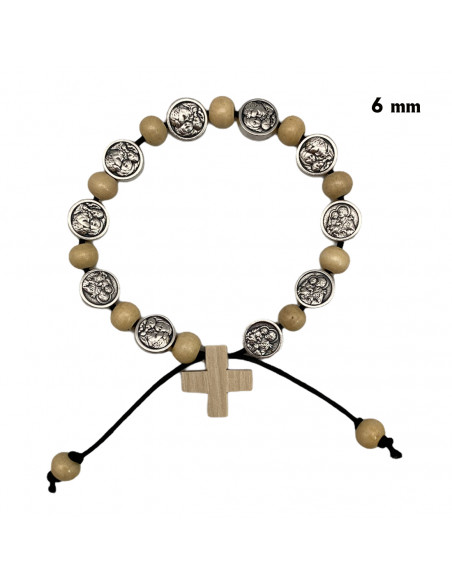 Brazalete San Jose Y Sagrada Familia Madera 6mm Elastico Colores Surtidos