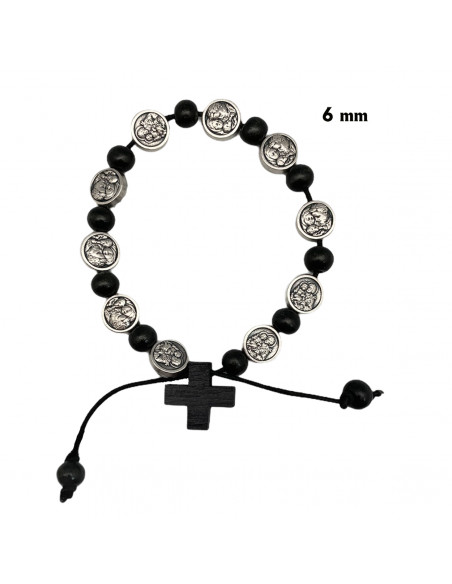 Brazalete San Jose Y Sagrada Familia Madera 6mm Elastico Colores Surtidos