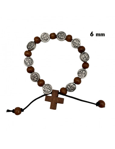 Pulsera Cuerda Con Bolas De Cristal Y Cruz Ceramica Roja