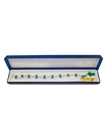 Brazalete Cristal Rombo Doble Verde 5Mm Engarce Especial Plata Cruz Swarosky Caja